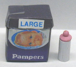 Dollhouse Miniature Pampers with Baby Bottle - Opens
